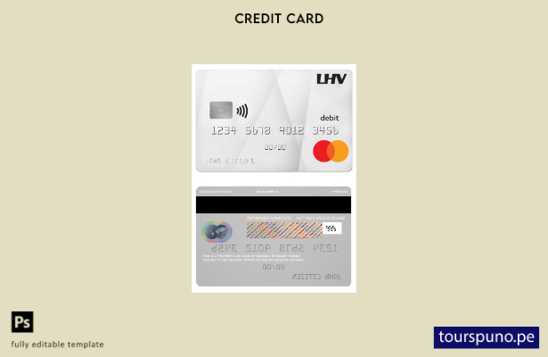 lista para imprimir plantilla de tarjeta mastercard de débito bancario LHV de Es